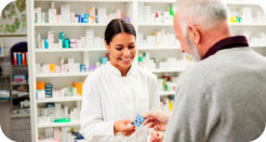 a female pharmacist with a male customer